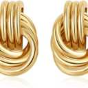Trendy Gold Plated Knot Earrings for Women Chunky Statement Drop Dangle Earrings Lightweight Hypoallergenic Fashion Accessories Gold Jewelry Gifts for Womens