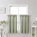 Chyhomenyc Bennet 2 Panels Light Green Kitchen Curtains Tier 24 Inch Length, Faux Linen Textured Small Cafe Curtains, Light Filtering Short Window Curtains for Bathroom Basement, 30x24 Inch