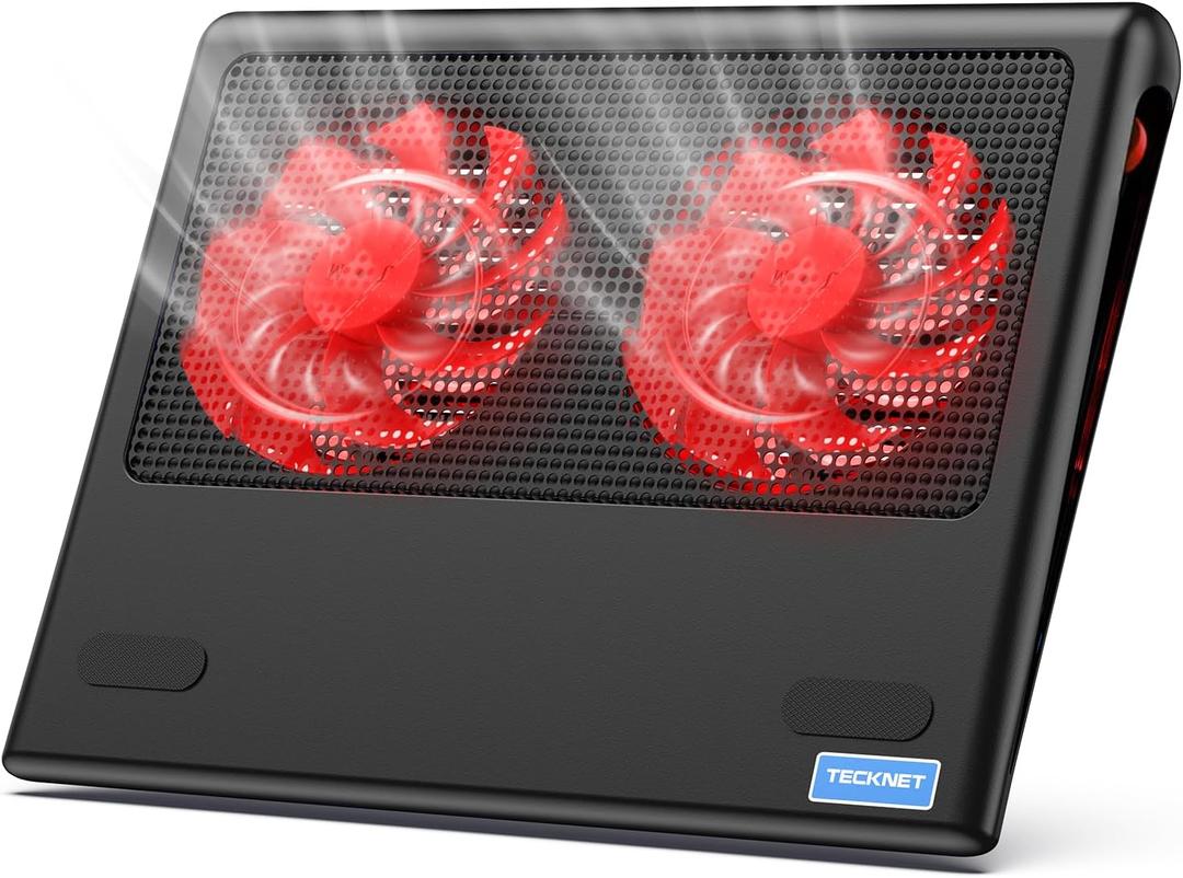 TECKNET Laptop Cooling Pad - 12"-15.6" Laptops Cooler, Powerful Cooler and Ultra Quiet for Gaming Laptops Pad, 2 Wind Speed Adjustable, USB A & C Powered Cooler Stand with Laptop Fan LED (Red)