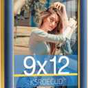 9x12 Velvet Picture Frame, Navy Blue 9x12 Velvet Photo Frame with Vintage Gold Border, 9 by 12 Poster Frame with HD Real Glass Horizontal & Vertical Display for Tabletop and Wall Decor (1 Pack)