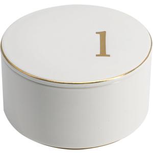 COLLECTIVE HOME - Ceramic Jewelry Box, Elegant Embossed Jewelry Holder, Trinket Organizer with Gold Monogram Lid, Storage for Ring Necklace Bracelet Earrings, Rings and Accessories (l)