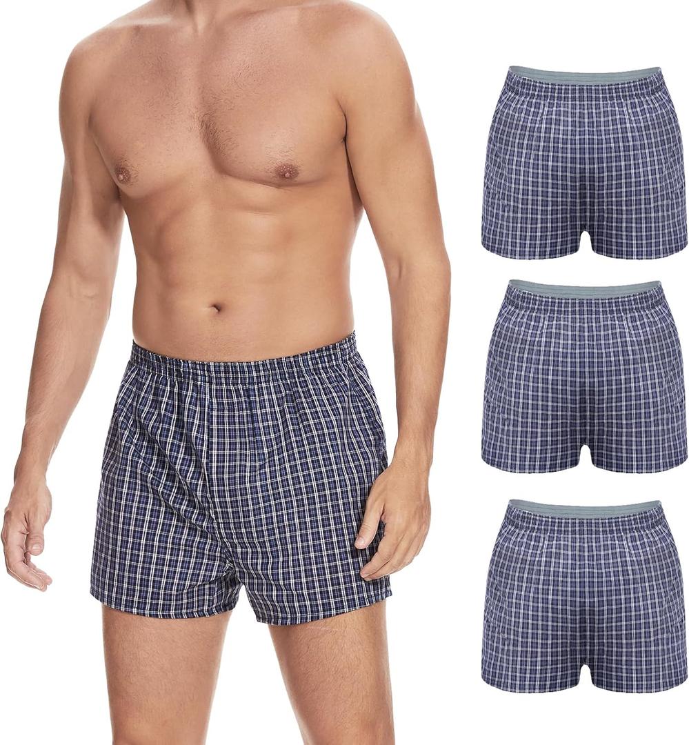 Washable Incontinence Underwear for Men - Reusable Boxer Briefs with Front Fly, Front & Rear Leak Proof, 120ml Absorbency (XL, Plaid Blue White, 3 Pack)