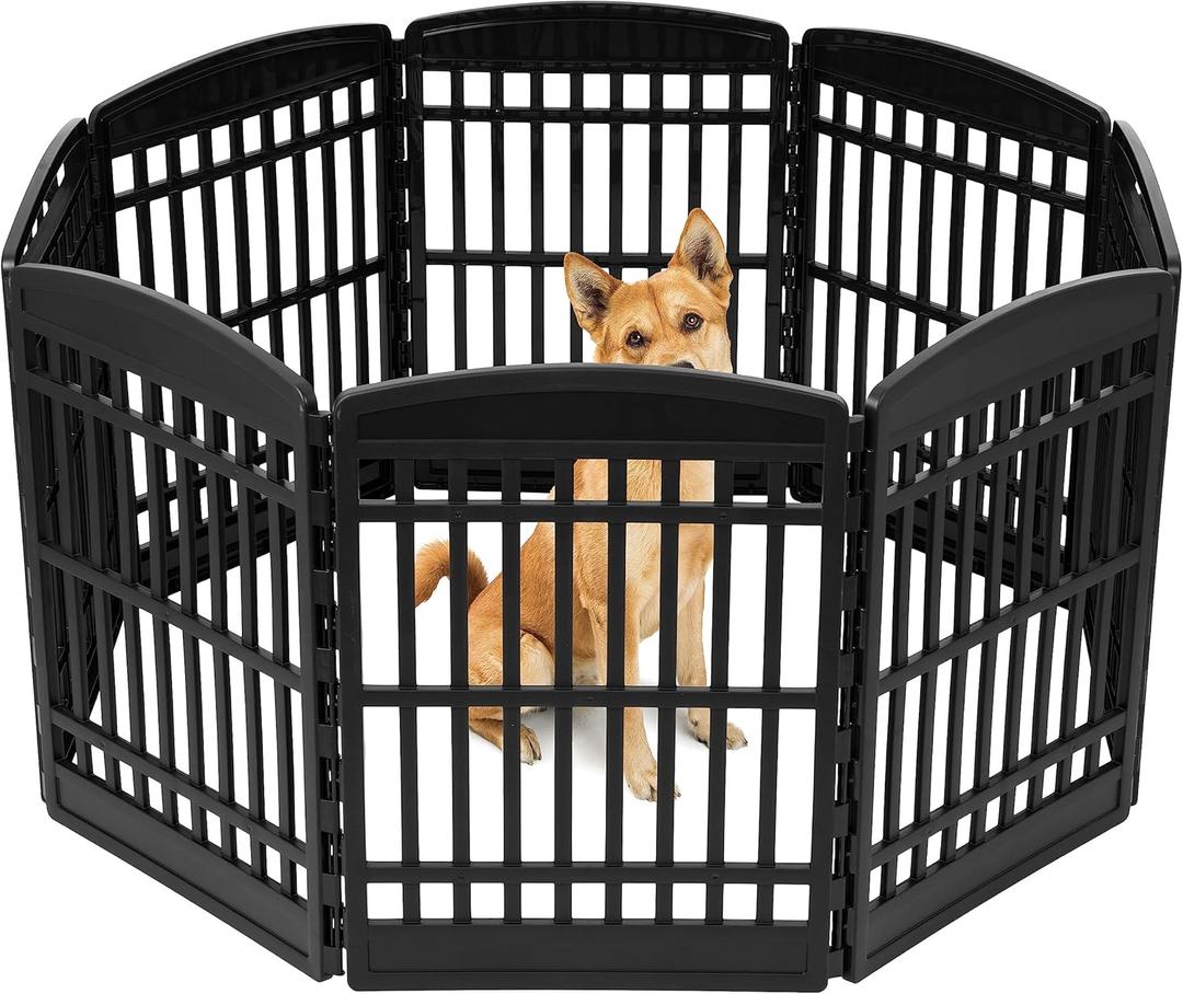 IRIS USA 34" 8-Panel Pet Dog Puppy Playpen, Indoor/Outdoor Dog Pen, 63 x 63 x 34, Foldable, Customizable, Black (34" H - 8 Panel)
