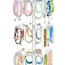 4-tier Bracelet Holder 360 Rotating Acrylic Bracelet Display Stand with 60 Hooks, Jewelry Holder Organizer with Tray, Jewelry Display Stand with Advertising Board for Bangles Keychain Earrings Vendor