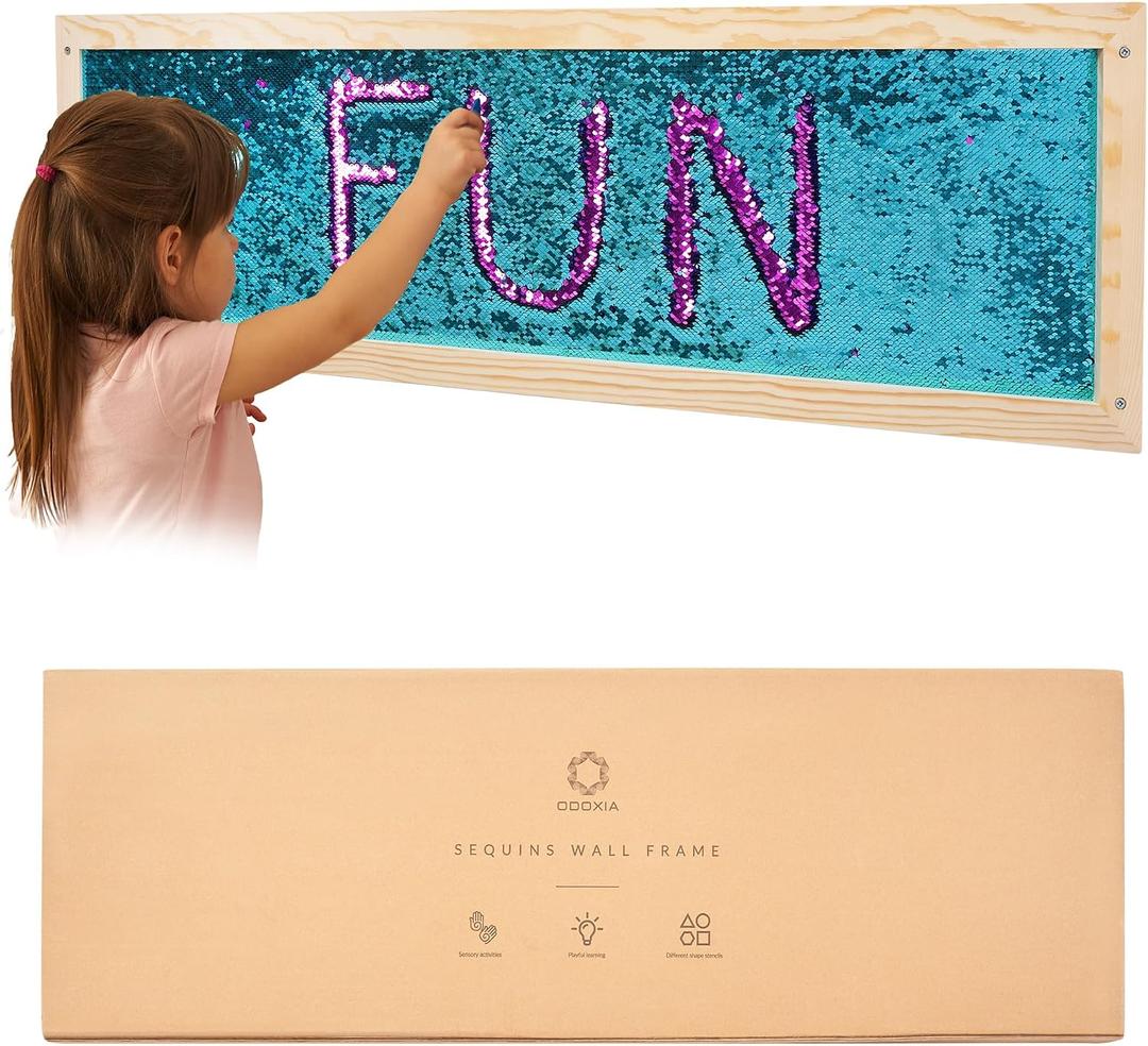 ODOXIA Sequin Sensory Wall Frame | Sensory Wall Sequin Flip Fabric for Kids | Daycare and School And Room Board
