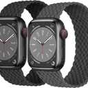 2 Pack Braided Solo Loop For Apple Watch Band 40mm 41mm 42mm 44mm 45mm 46mm 38mm 49mm Ultra 3 2 Women men,Stretchy Woven Nylon Elastic Strap Wristbands For iWatch Series 11/10/9/8/7/6/5/4/3/SE 2/SE 3 (Black Space Gray)