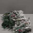 Christmas Garland 9 ft with Lights & Timer, Prelit Xmas Snowy Garland for Outdoor Christmas Decoration with Cypress Pine Cone Berries, Battery Operated Christmas Lights for Indoor, Party, Home Decor