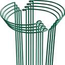 HiGift 8 Pack Plant Support Stakes, Half Round Metal Garden Plant Stake Indoor Peony Cages and Supports, Green Plant Support Ring Border for Tomato, Hydrangea, Flower Outdoor (10" Wide x 15.8" High)