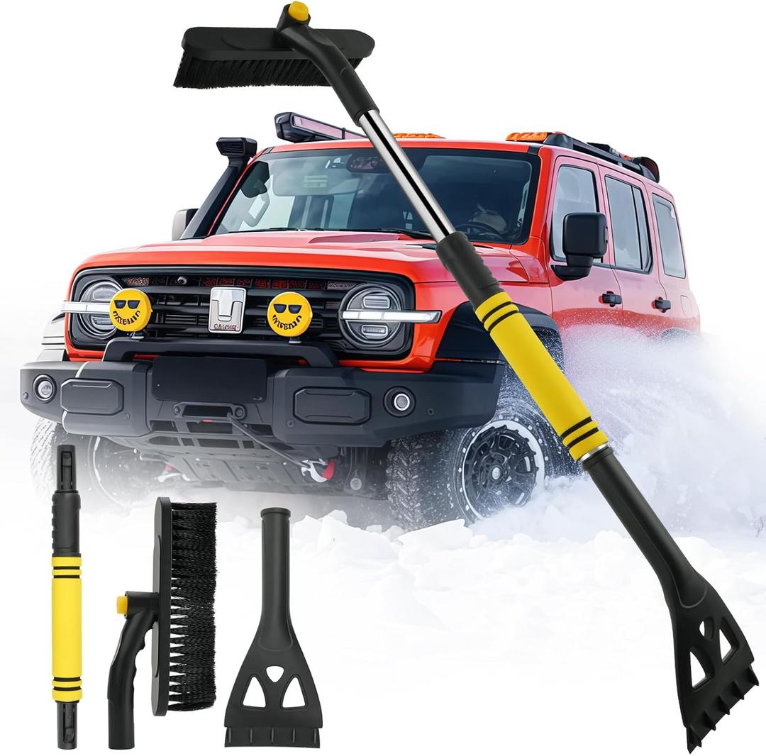 Nexcrate 34" Extendable Ice Scraper and Snow Brush for Car Windshield, 360 Rotating, Red, Plastic, 2 Count (R001)
