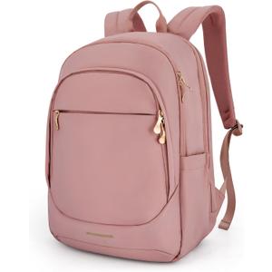 Light Flight Travel Backpack for Women, 15.6 Inch Laptop Backpack with USB Charging Hole, Water Resistant College Bookbag, Large Capacity Black Computer Backpacks for Work, Dull Pink