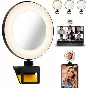 60 LED Video Conference Ring Light  Rechargeable Clip Design, 3 Adjustable Light Modes - Universal for Phones/Laptops, 3000K-5000K Color Range, 2H Battery, Streaming/Makeup/Office Use
