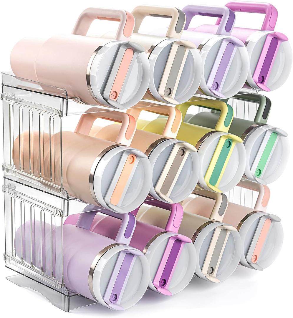 Water Bottle Organizer for 12 Stanley Cup, Kitchen Organizers and Storage for Owala Stanley Cup Accessories, Stackable Kitchen Storage Organization for Cup Mugs Bottles