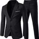 Cloudstyle Men's 2-Piece Suits Slim Fit 2 Button Dress Suit Jacket Blazer & Pants Set (Medium, Black)