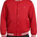 Champion Men's Logo Striped-trim Varsity Jacket (Red, L)