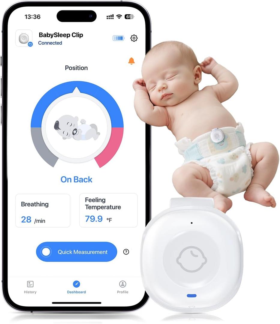 Babytone Smart Baby Monitor  Baby Breathing Monitors with Rollover & Overheating Alarms, Long Battery Life, Real-Time Temperature Tracking, Free App for Infants & Newborns 0-24 Months (Sleep Clip)