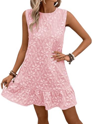 SOLY HUX Women's Sleeveless Tank Dress Casual Jacquard Hem Summer Mini Dresses Plain Black Light Pink X-Large