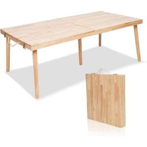 Picnic Table, Boho Folding Table 100% Solid Pine Wood Portable Outdoor Low Table for Beach, Camping, BBQ & Balcony