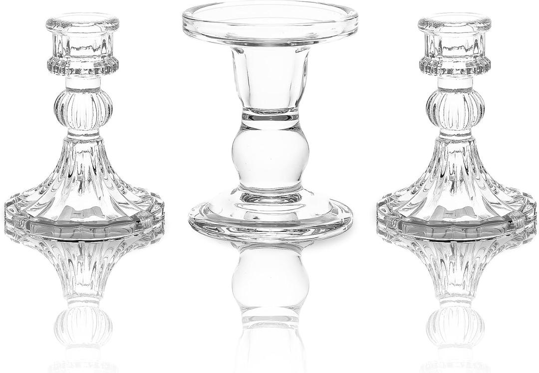 Unity Candle Holder - Glass Candle Holders for Pillar Candles Taper Candles, Glass Candlestick Holders Set of 3, Decorative Clear Glass Candlestick Holder for Wedding Table Dinning Church Centerpiece