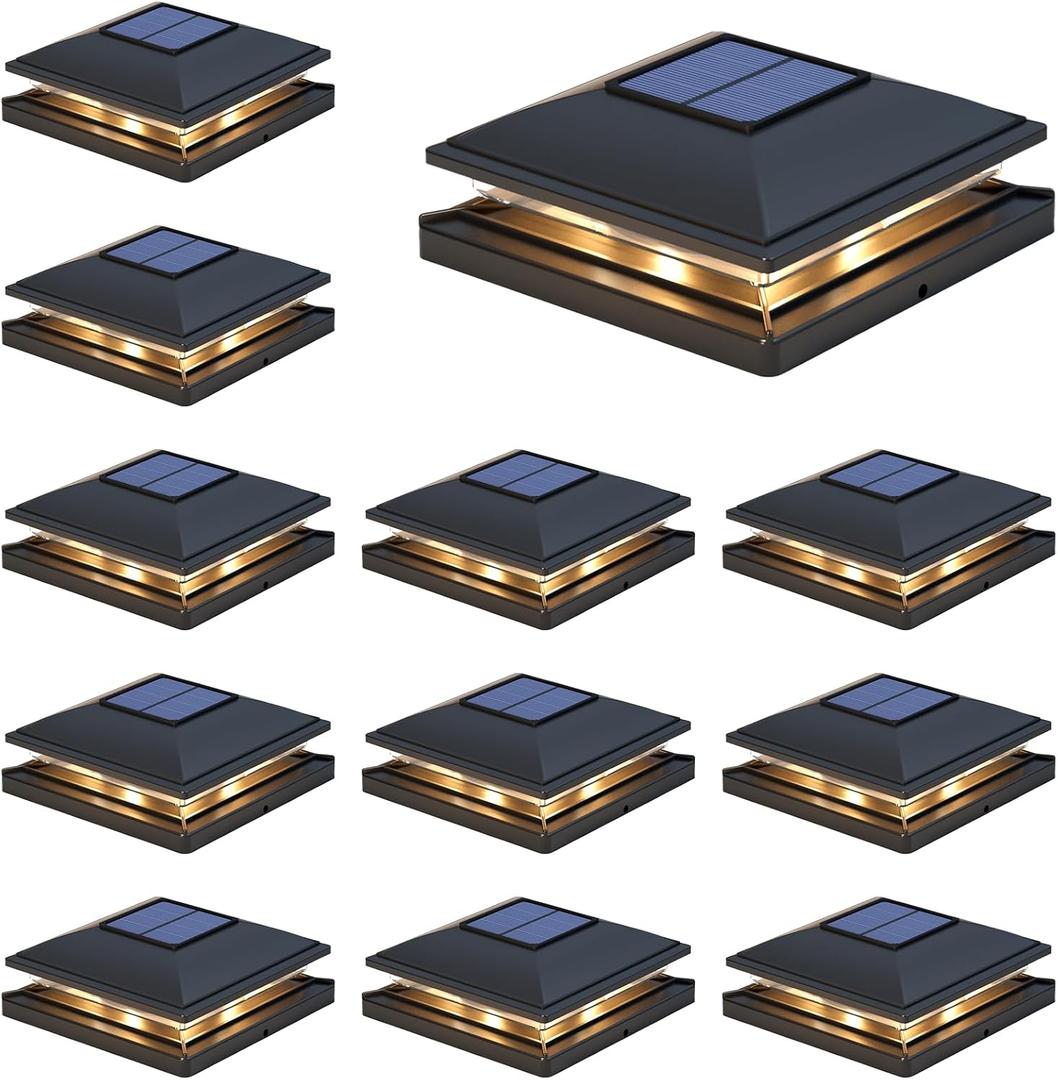 APONUO 12 Pack Fence Post Solar Lights, 2 Modes(Warm/Cool Light) Outdoor Waterproof 4x4 Post Solar Lights, Solar Powered Garden, Patio, Deck Decor for 4x4, 5x5, 5.5x5.5 Wood & Vinyl Posts, Black