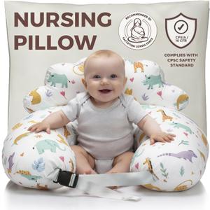 PILLANI Nursing Pillow for Breastfeeding, Breast Feeding Pillow with Security Fence for Enhanced Comfort, Baby Registry Search, Removable Cotton Cover, Adjustable Waist Strap, Newborn Pillow Supplies