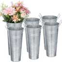 Set of 6 Galvanized Metal Vases 10inch Small Rustic Flower Bucket Flower Vases for Bouquet Farmhouse French Flowers Bucket with Handles for Home Decor and Wedding Table Centerpiece Decor