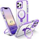 UMIONE for iPhone 14 Pro Magnetic case with Stand and Finger Ring, Compatible with magsafe, Shockproof Transparent Hard Plate, Full Body case, Universal for Boys and Girls 6.1 - Purple