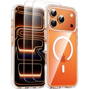 SMARTDEVIL Magnetic MagSafe Case for iPhone 17 Pro Max, Strong Magnetic Clear Shockproof Cover with 2 Screen Protectors, Ultra-Slim Anti-Yellowing Phone Case-White