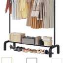 JIUYOTREE Metal Clothing Rack, 43.3 Inches Garment Rack with Bottom Shelf for Hanging Clothes, Coats, Skirts, Shirts, Sweaters, Black (43.3"W x 15.75"D x 61"H without wheels)