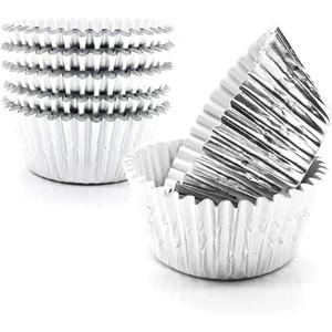 Cupcake Liners Silver,GOLF Standard Size Silver Foil Cupcake Liners Wrappers Metallic Baking Cups,Muffin Paper Cases, 100 Pack