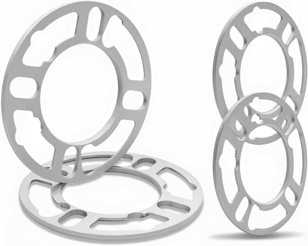 4 Pack Universal Wheel Spacers, 1/5" (5mm) Thick Die Cast Replacement Wheel Spacer for 4 & 5 Lugs Wheels/Rims, Fits 98 to 120mm Multiple Bolts Pattern, 4x100, 4x108, 4x110, 5x114.3, 5x120 (Silver)