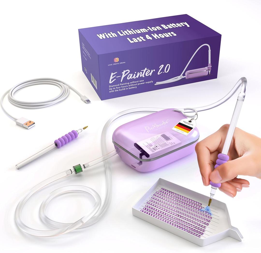 Picmondoo - E-Painter for Diamond Painting - Wireless Diamond Painting Pen with Vacuum Pump with Accessories for Setting AB Stones Without Wax - Diamond Painting Pen (E-Painter (Purple))