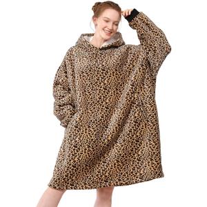 LetsFunny Blanket Hoodie,Oversized Wearable Sherpa Fleece Blanket Sweatshirt,Super Soft Warm Cozy with Giant Pocket,Gifts for Women Men Adults Teenagers Kids, One Size Fits All (Leopard)