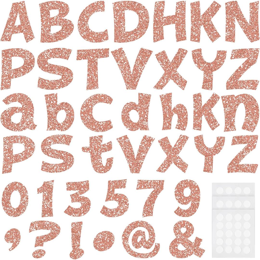 Colarr 216 Pcs Glitter Bulletin Board Letters for Classroom Numbers Alphabet 4 Inch Poster Board Letters with Adhesive Dots Punctuation Symbols Cutout Bulletin Display School Decor(Rose Gold)
