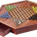 Chinese Checkers Board Game  12.6" Wooden Set with 60 Colorful Glass Marbles + 12 Extra Marbles  Classic Strategy Game for Adults & Family Fun