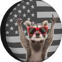 Spare Tire Cover for RV Camper Raccoon American Flag, Weatherproof Universal Wheel Cover for RV Travel Trailer Camper Truck 14inch