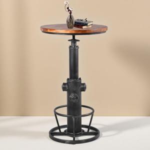 Industrial Bistro Bar Table 38.6-44.4inch Height Adjustable Farmhouse Pub Table for Kitchen Dinning Room Office Swivel Wooden Top (Silver)