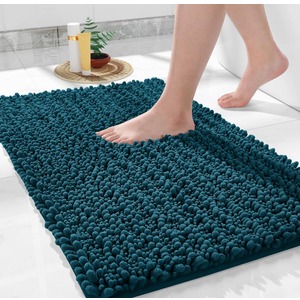 Bathroom Rug Mat 24 x 17, Extra Soft Non Slip Absorbent Water Bath Rug, Quick Dry Machine Washable Chenille Shaggy Shower Mat, Bath Mat for Bathroom Floor, Home Decor, Rustic Turquoise