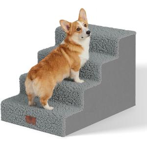 AKC 4-Step Pet Stairs Durable, Non-Slip Steps for Small Dogs and Cats, Washable Cover, Simple No-Tool Assembly, Supports Up to 50 lbs