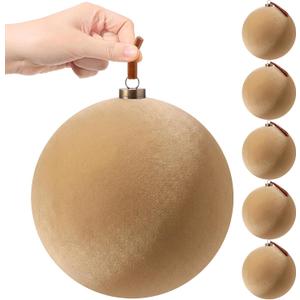 Weysat 6 Pcs 8 Inch Giant Velvet Christmas Ball Ornaments, Soft Khaki
