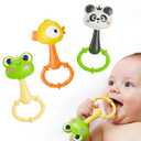 iPlay, iLearn Baby Maracas Rattle Toy, Infant Animal Shaker Rattles Set, Newborn Sensory Teething Rings, Tummy Time Carseat Stroller Crib Toy, Birthday Gift 3 4 6 7 9 12 18 Month Old Toddler Girl Boy