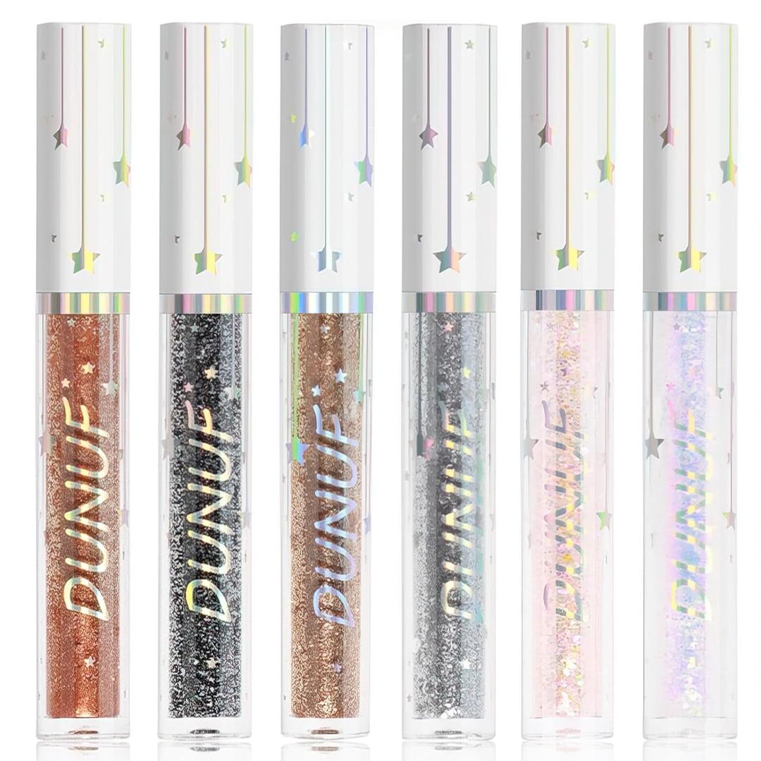 6-Pack Glitter Eyeliner Set - Waterproof Shimmer Liquid Eyeliner with Sparkling Gold, Silver, Holo & More, Smudge-Proof for Parties, Daily Use