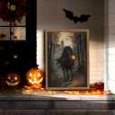 Framed Vintage Halloween Wall Art, Gothic Pumpkin Headless Horseman Wall Decor, Dark Academia Artwork Canvas Paintings, Moody Spooky Forest Posters Prints Pictures for Living Room Bedroom 16x24 Inch