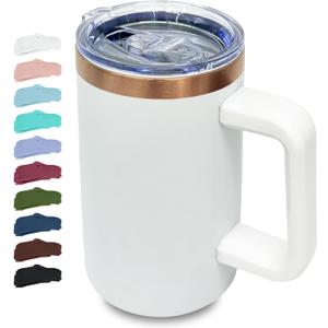 20 oz Insulated Coffee Mug with Lid, Stainless Steel Coffee Tumbler Bulk, Double Wall Vacuum Travel Mug with Handle, Leakproof Powder Coated Coffee Cups for Hot and Cold Drinks (White,1 pack)