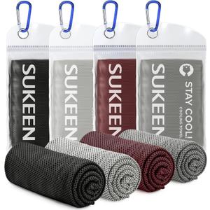 Sukeen 4 Pack Cooling Towels (40"x12"),Ice Towel,Soft Breathable Chilly Towel,Microfiber Towel for Yoga,Sport,Running,Gym,Workout,Camping,Fitness,Workout & More Activities (Dark Grey/Grey/Brown/Black)