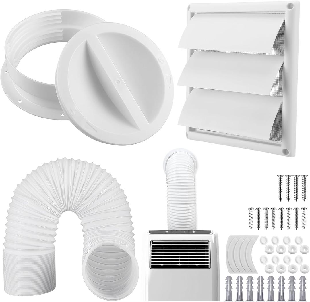 Portable Ac Exhaust Hose Vent Wall Mount Connector Kit with 59 Inches Hose and 6 inches Louvered Vent Cover Ac Exhaust Tube Coupler for 5.9 in and 6.5 in Tube (Classic Style)