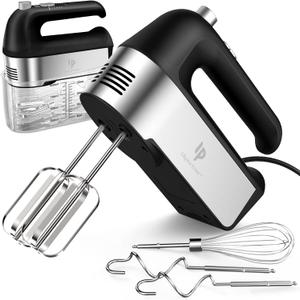 Hand Mixer Electric, 450W Kitchen Mixers with Scale Cup Storage Case, Turbo Boost/Self-Control Speed + 5 Speed + Eject Button + 5 Stainless Steel Accessories, For Easy Whipping Dough,Cream,Cake (Black)