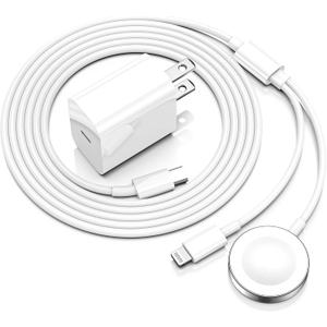 Apple Watch Charger,Upgraded 2-in-1 USB C Fast iPhone Watch [Apple MFi Certified] 6FT Magnetic Charging Cable with 15W Wall Charger Block for iWatch Series SE/8/7/6/5/4/3/2/1&iPhone 14 (white)