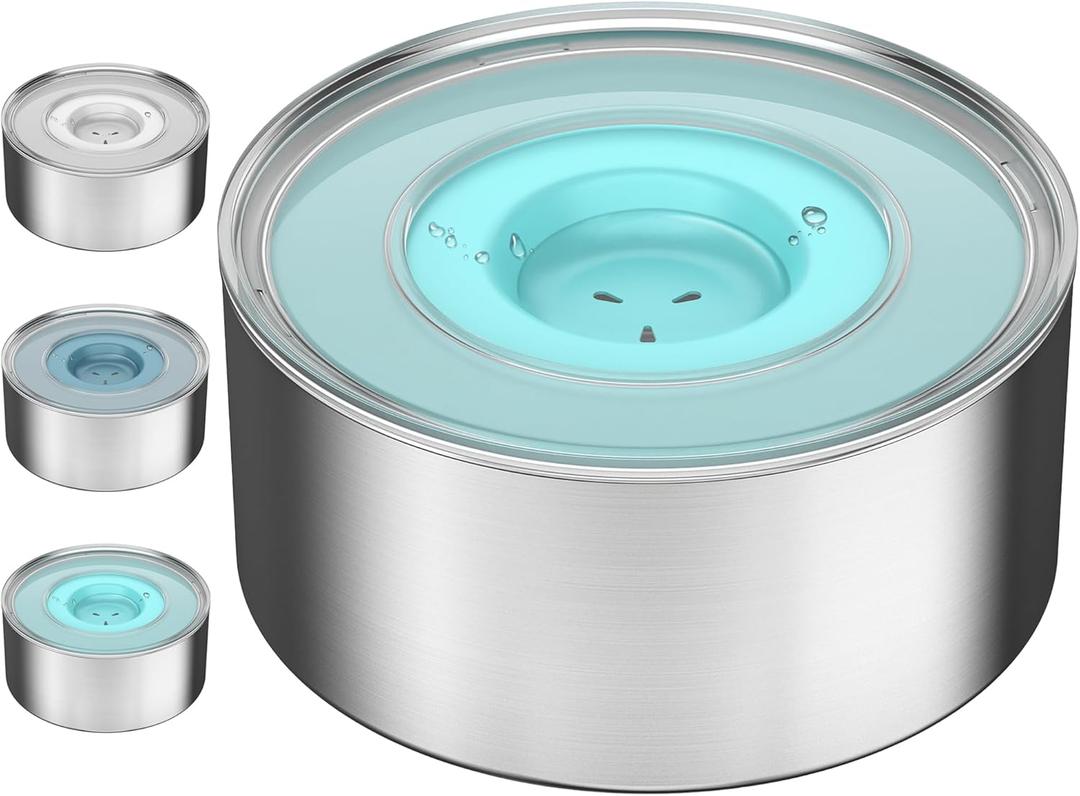 1Gallon Slobber Stopper Water Bowl for Dogs, US Patented Splash-Proof Paws Lid, 18/8 Stainless Steel, Anti-Slip Base, No Spill for Messy Large Medium Dogs, Ear Protection for Floppy-Eared Breeds (Sky Blue)