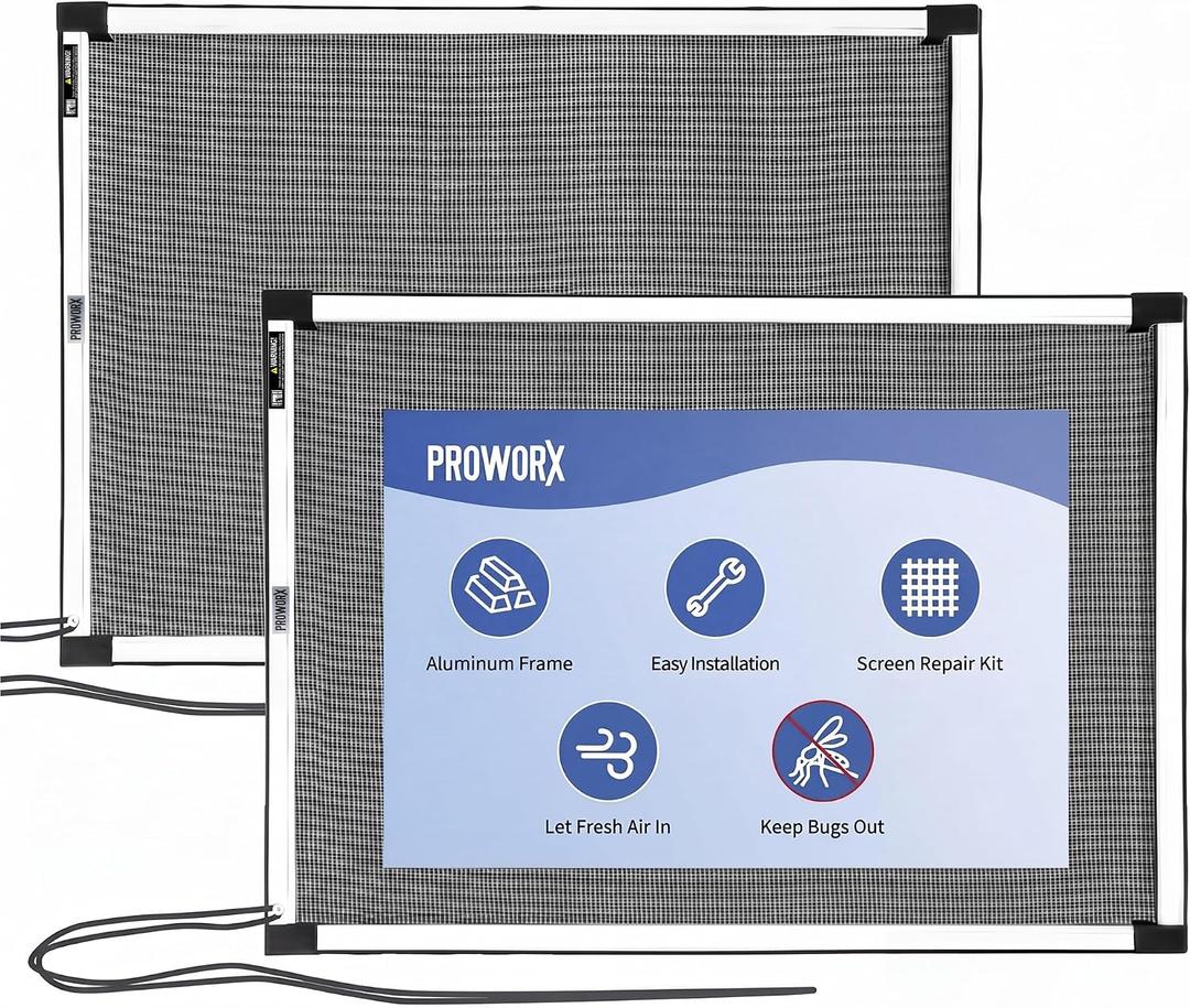PROWORX Adjustable Window Screens Expandable, 2 Pack 20" H x 28"-54" W Horizontal and Vertical Adjustable, Durable Replacement Screens for House Windows, Aluminum Frame with Repair Tape, Safety Rope