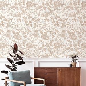 JiffDiff Vintage Peel and Stick Wall StickChampagne Wallpaper Rose Removable Vinyl Wall Paper Sketch Floral Decor for Living Room, Nursery, Wedding 15.75in x 118in